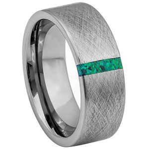 Green 8mm Tungsten Wedding Band Ice finish